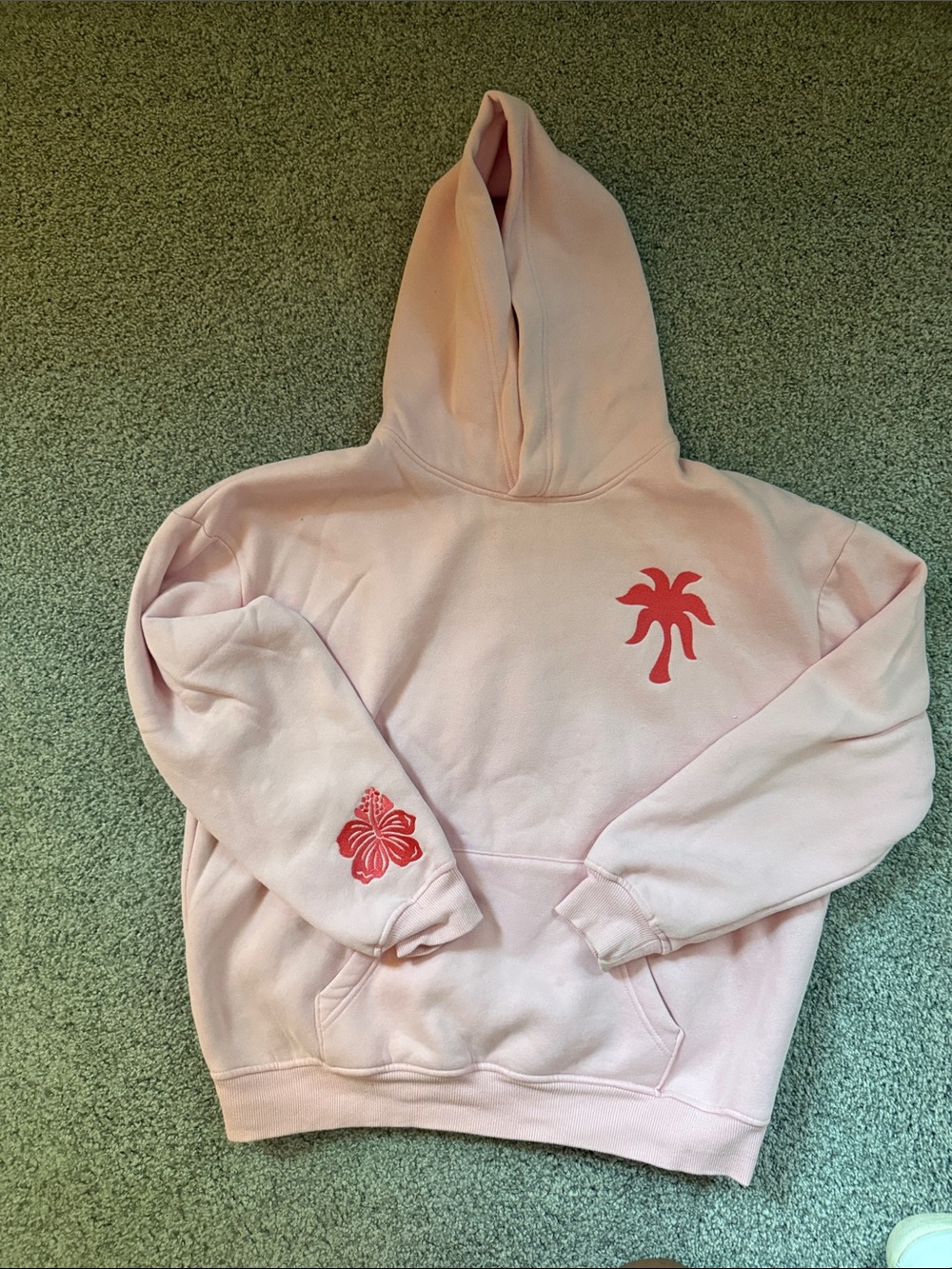 Women's Pastel Pink Palm-Print Hoodie Sweatshirt